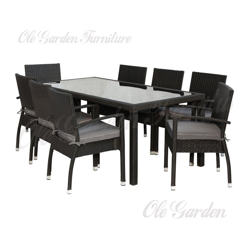 YL-104 9 件套露台餐桌套装,带 5 毫米玻璃桌面